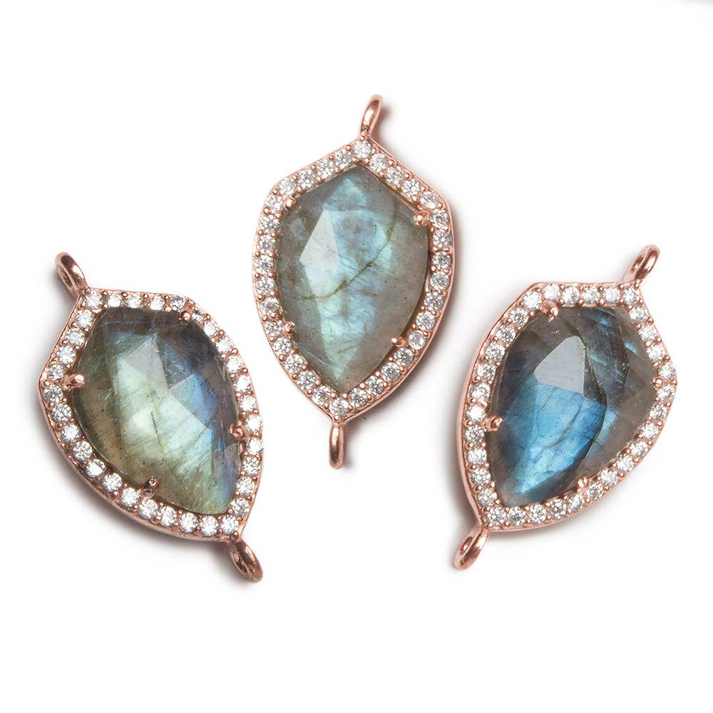 19.5x15mm Rose Gold Bezel White CZ and Labradorite Shield Connector 1 focal piece - Beadsofcambay.com