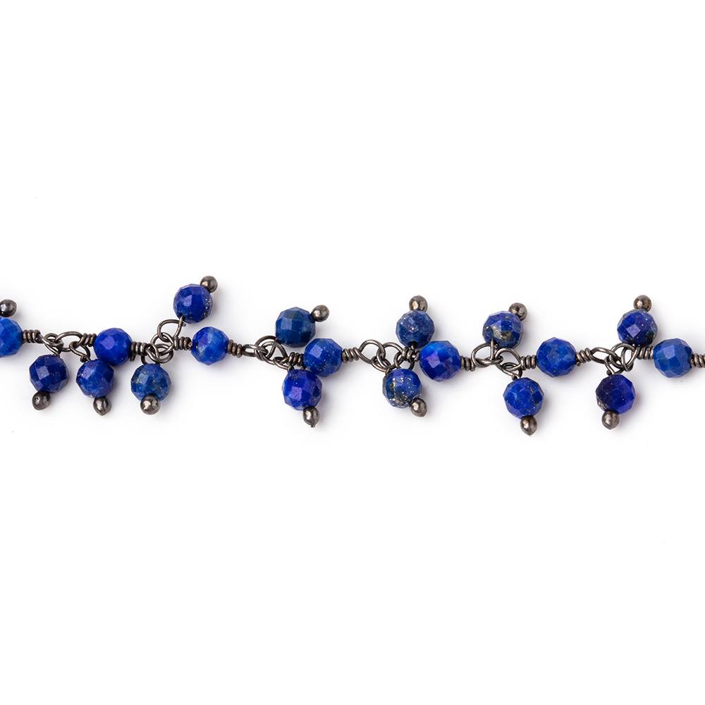 3mm Lapis Lazuli micro-faceted round Black Gold Dangling Chain by the foot - BeadsofCambay.com
