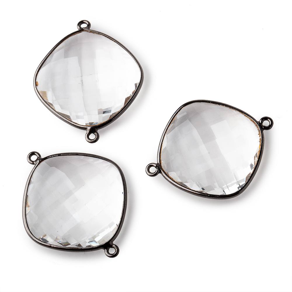 25x25mm Black Gold Bezeled Crystal Quartz faceted cushion Connector 1 piece view 1