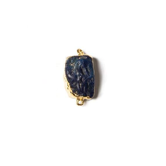 19x10.5mm Gold Leafed Blue Agate Hammer Faceted Rectangle Connector - Beadsofcambay.com