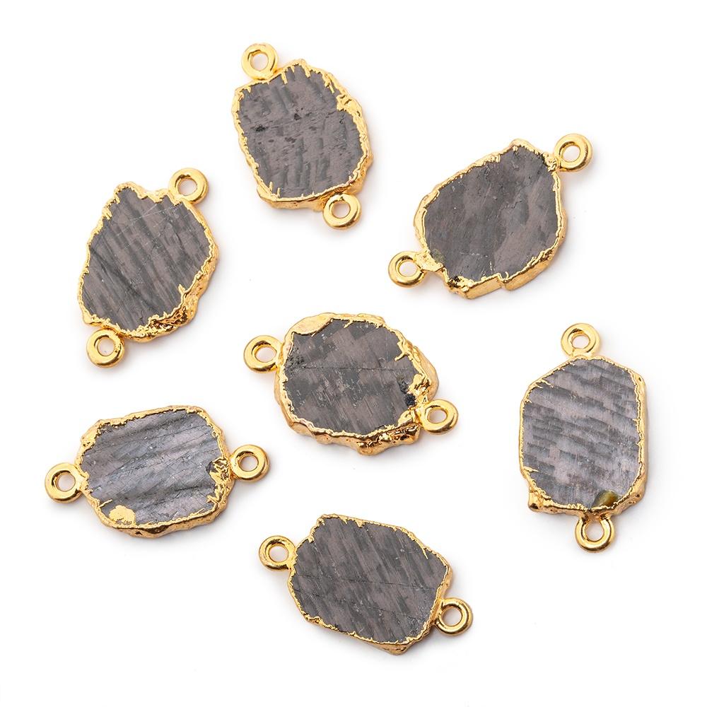 19x10mm Gold Leafed Hypersthene Slice Connector 1 piece - Beadsofcambay.com