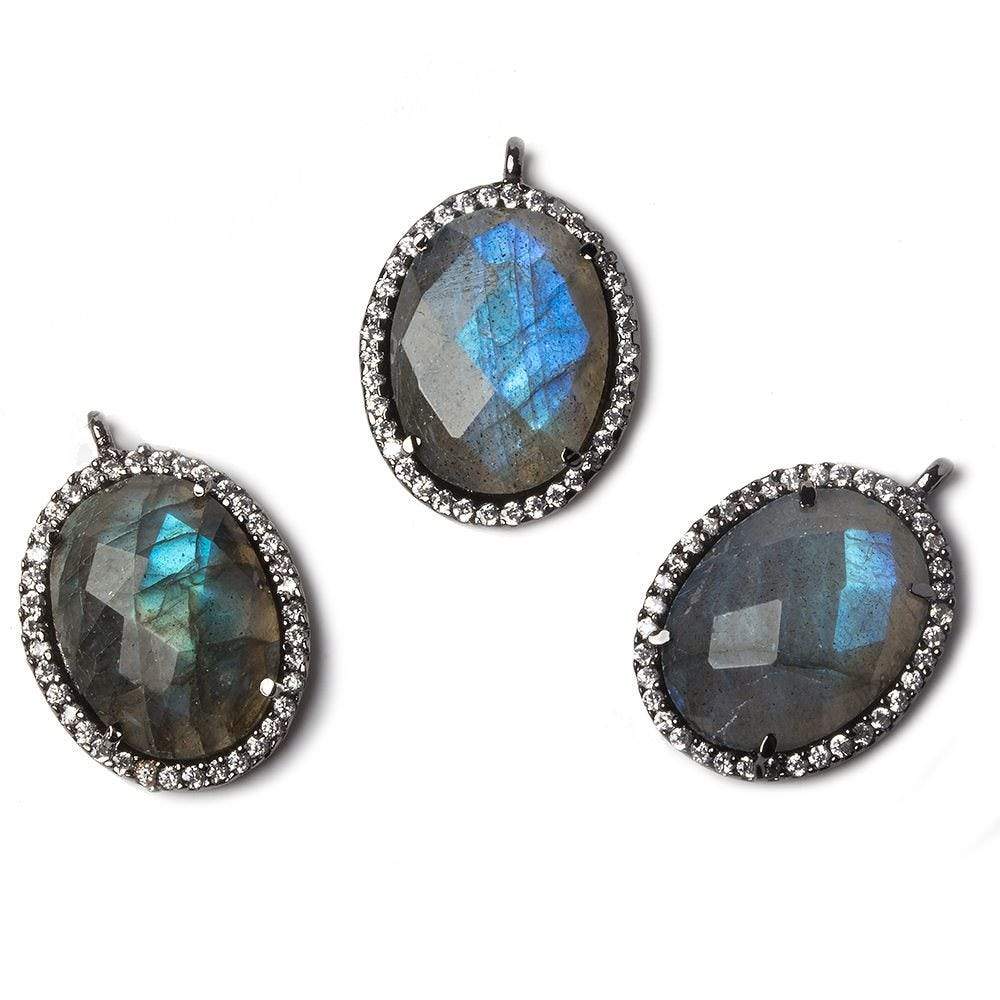 19x15mm Black Gold Bezeled White CZ and Labradorite Oval Pendant 1 piece - Beadsofcambay.com