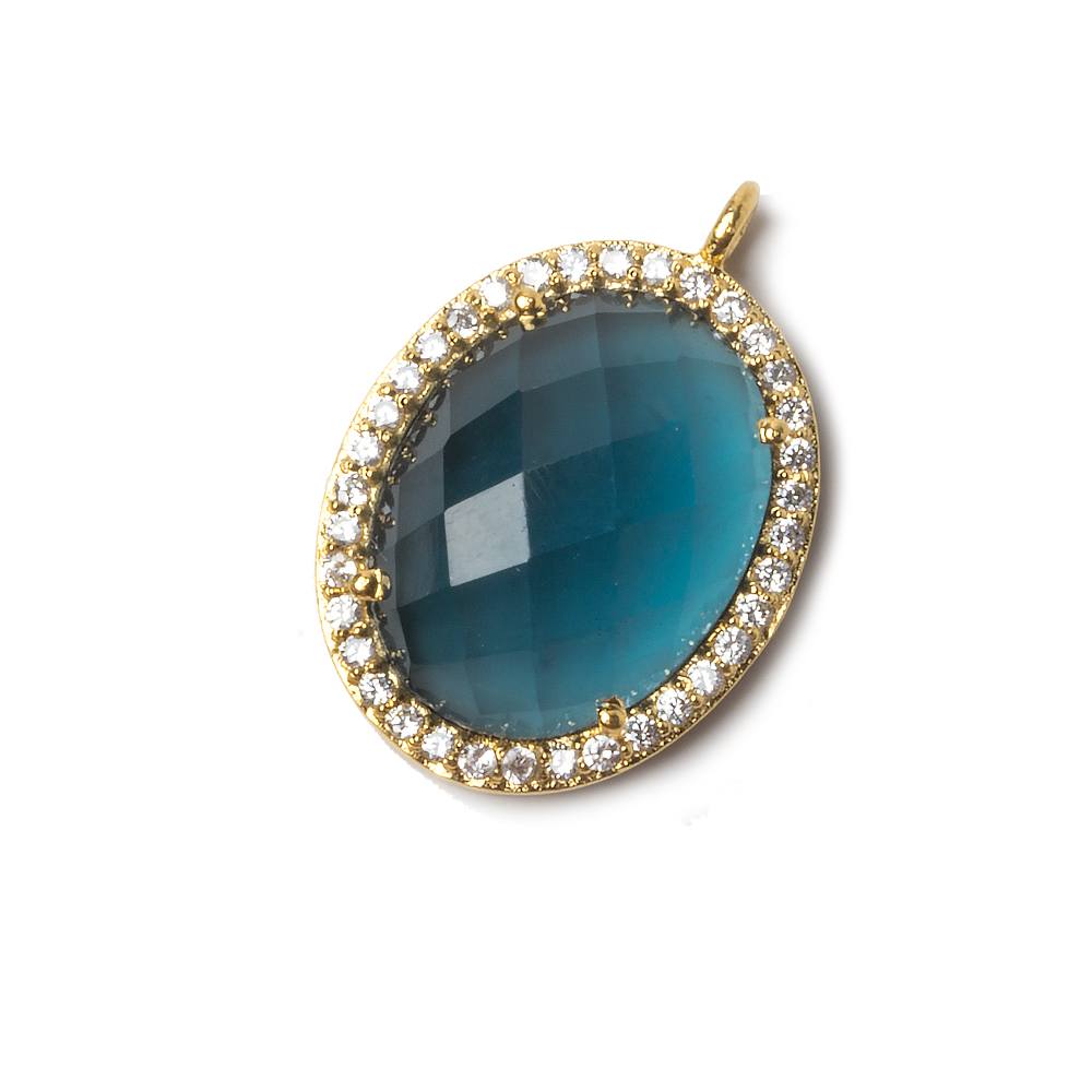 19x15mm Gold Bezeled CZ & London Blue Quartz Oval Pendant 1 pc - Beadsofcambay.com