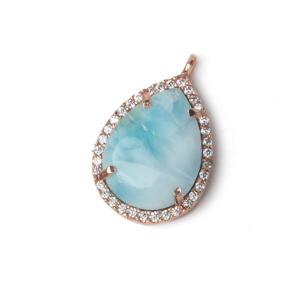 19x15mm Rose Gold Bezel White CZ and Larimar Pear Pendant 1 focal piece - Beadsofcambay.com