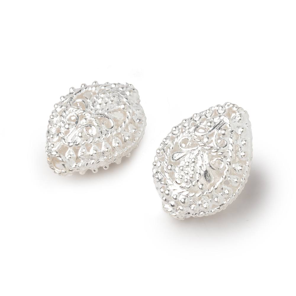19x15mm Silver Plated Copper Filigree Pear Beads Set of 2 pieces - Beadsofcambay.com
