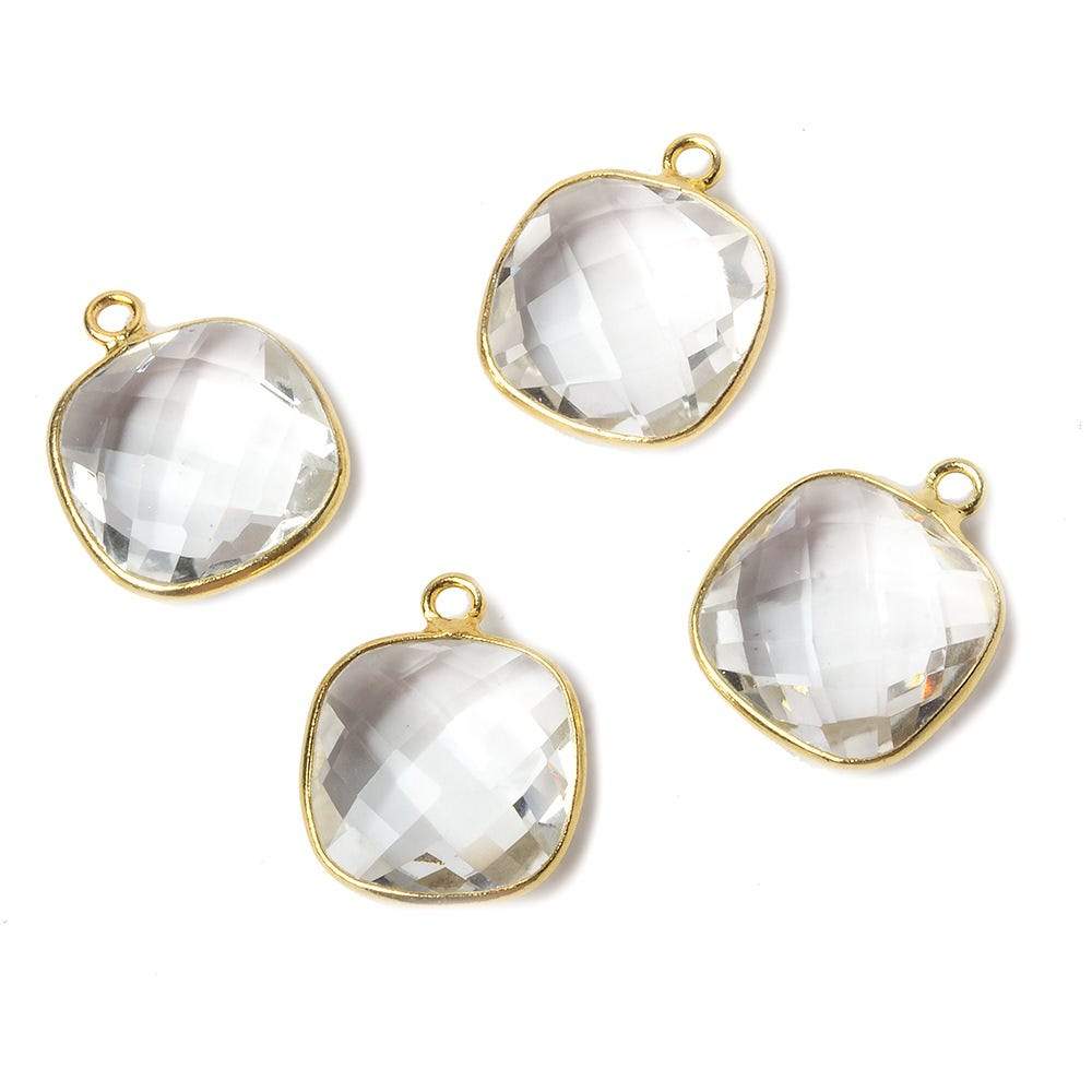 19x15mm Vermeil Bezeled Crystal Quartz faceted square Pendant 1 piece - Beadsofcambay.com