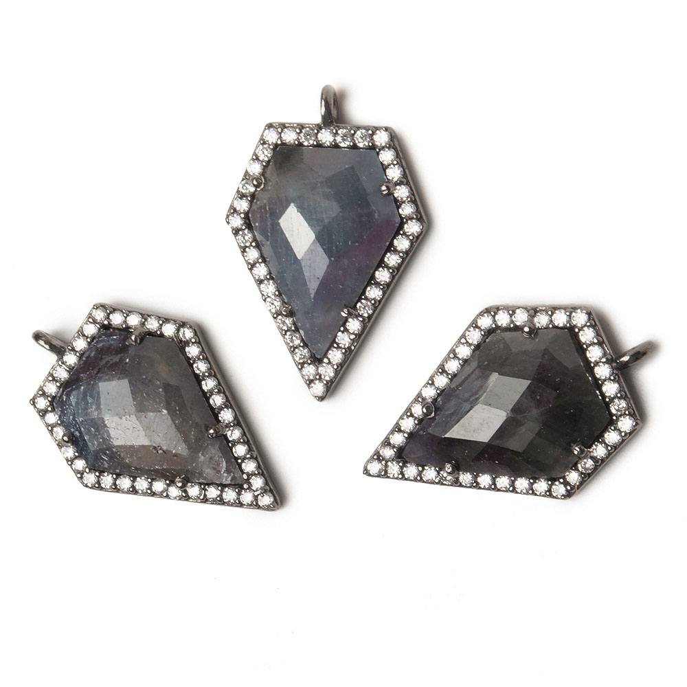 19x17mm Black Gold Bezel White CZ and Blue Sapphire Modified Shield Pendant 1 focal piece - Beadsofcambay.com