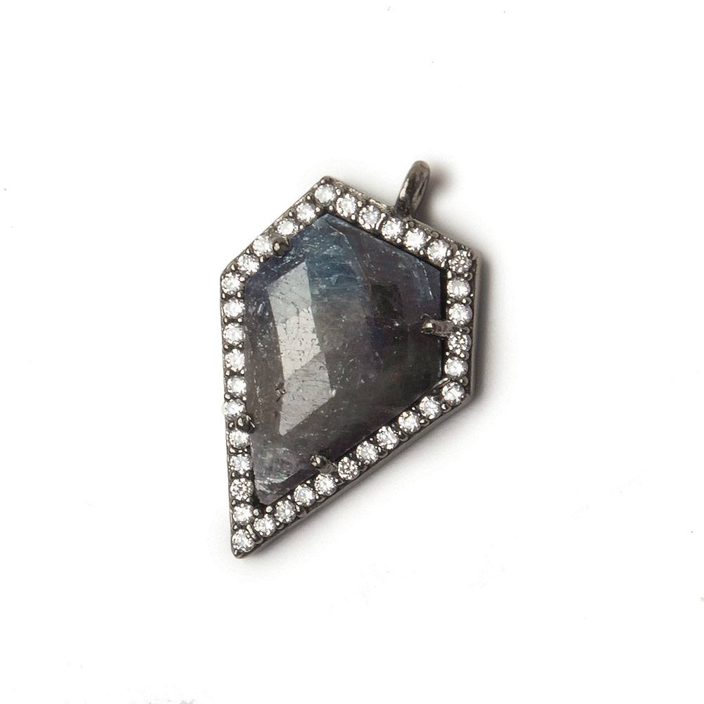 19x17mm Black Gold Bezel White CZ and Blue Sapphire Modified Shield Pendant 1 focal piece - Beadsofcambay.com