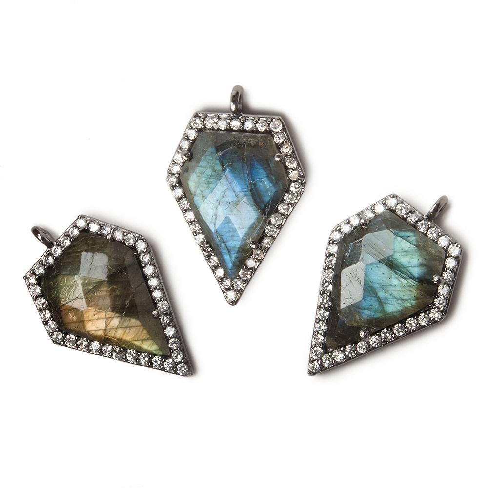 19x17mm Black Gold Bezel White CZ and Labradorite Modified Shield Pendant 1 focal piece - Beadsofcambay.com