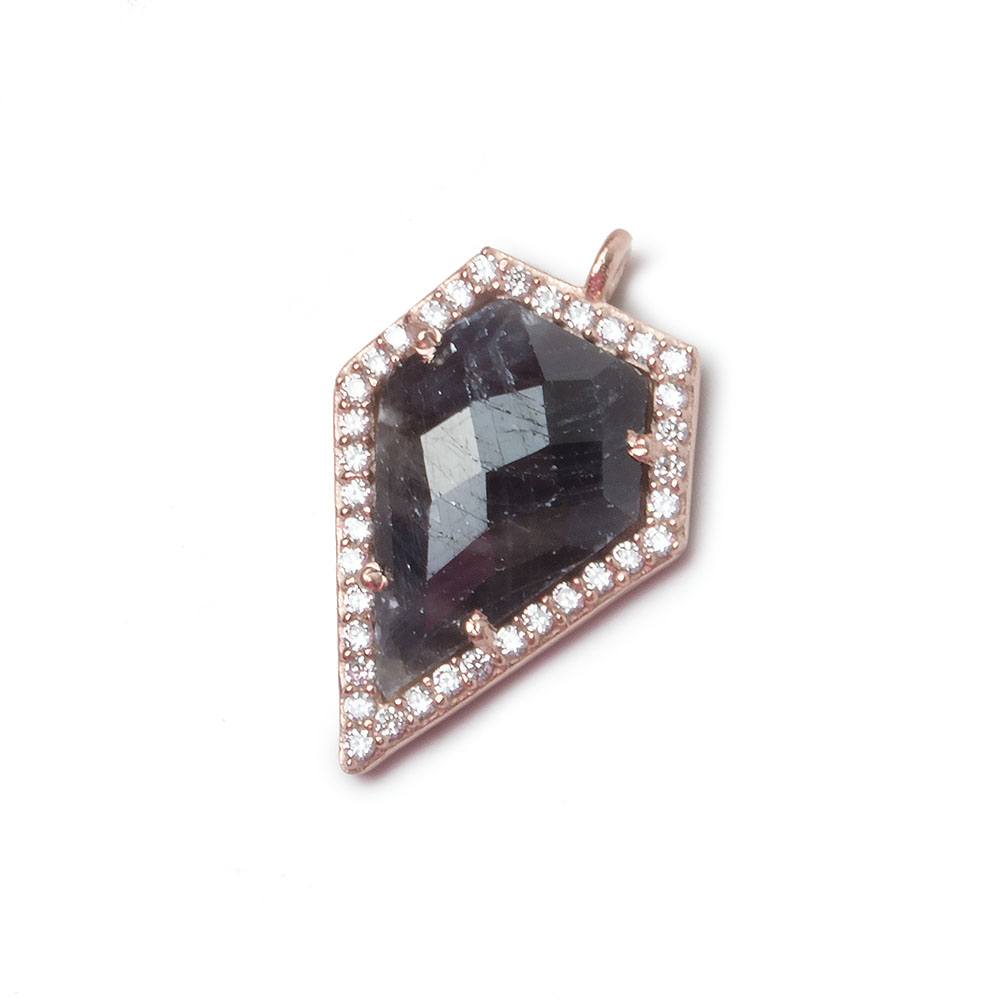 19x17mm Rose Gold Bezel White CZ and Blue Sapphire Modified Shield Pendant 1 focal piece - Beadsofcambay.com