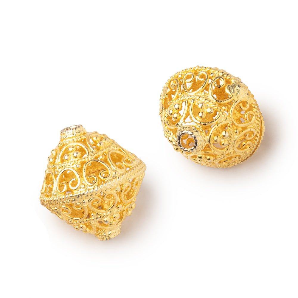19x18mm 22kt Gold Plated Copper Scroll Filigree BiCone Beads Set of 2 pieces - Beadsofcambay.com
