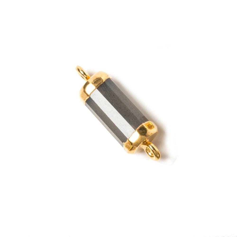 19x6mm Gold Leafed Platinum Moonstone faceted barrel tube Connector 1 piece - Beadsofcambay.com