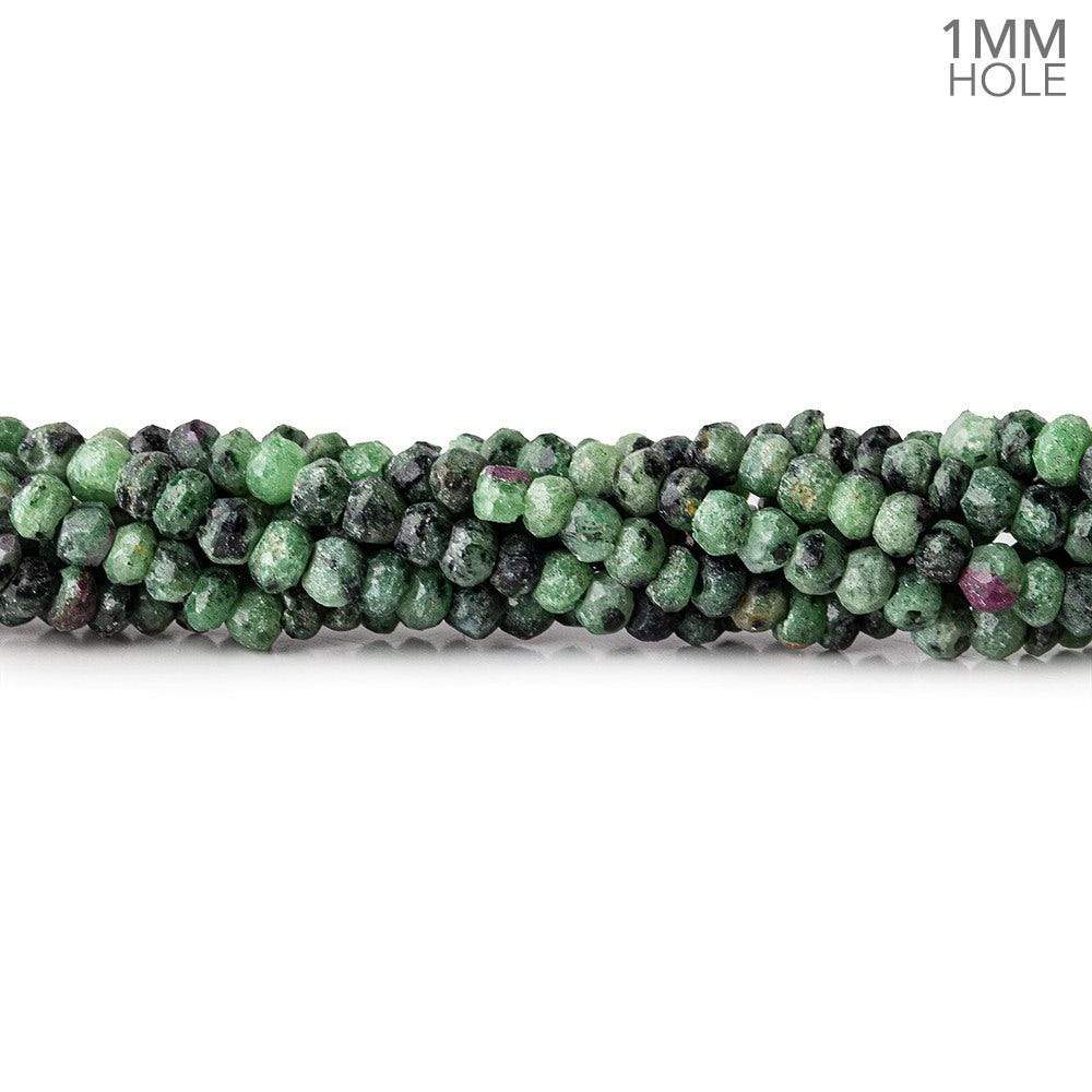 1mm hole Ruby in Zoisite Faceted Rondelles 3.5-4mm dia. 128 beads - Beadsofcambay.com