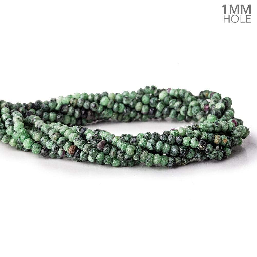 1mm hole Ruby in Zoisite Faceted Rondelles 3.5-4mm dia. 128 beads - Beadsofcambay.com