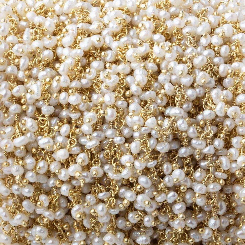 2-2.5mm White Baroque Pearl Gold Dangling Chain sold by the foot - Beadsofcambay.com