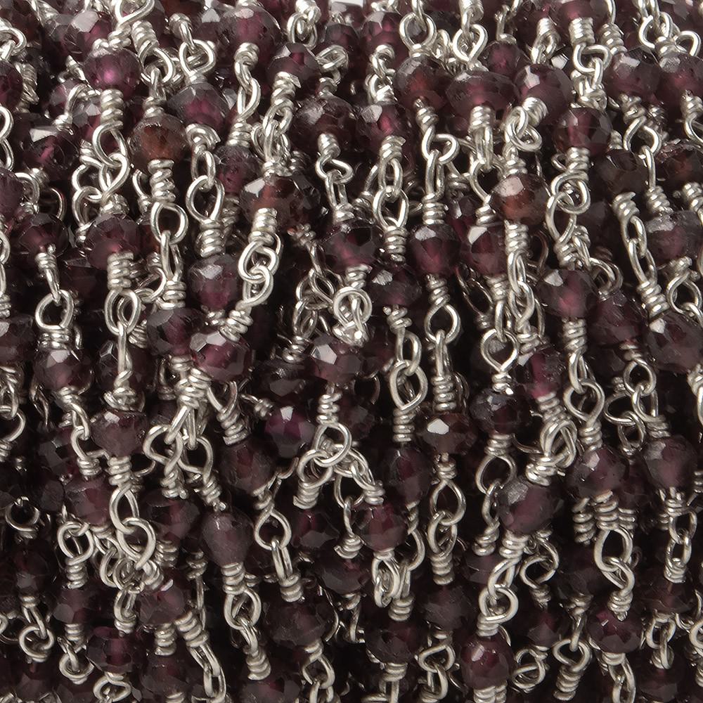 2-3mm Rhodolite Garnet Silver plated Wire Wrapped Chain by the foot - Beadsofcambay.com