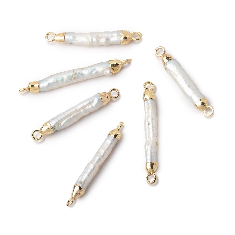 20-23mm Gold Leafed White Biwa Freshwater Pearl Connector 1 piece - Beadsofcambay.com