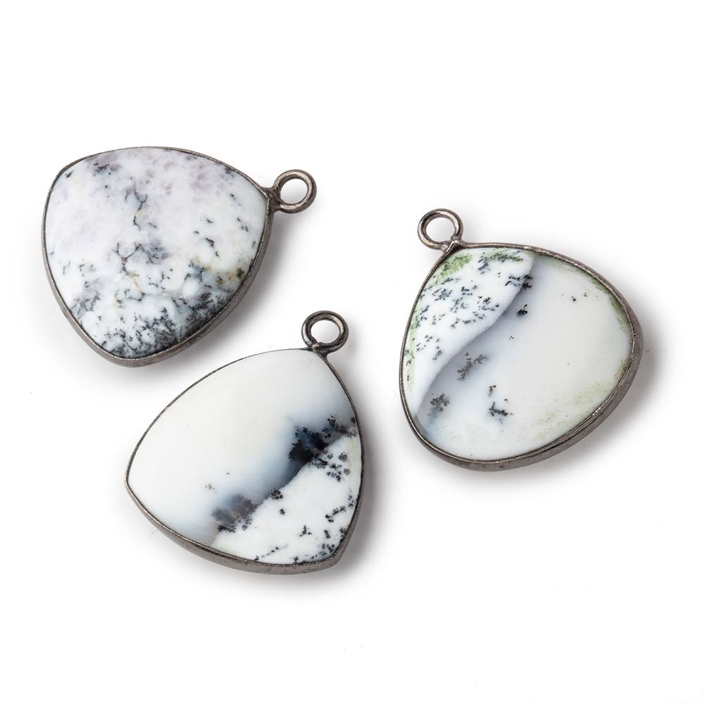 20mm Black Gold Bezel Dendritic Opal Plain Triangle Pendant 1 piece - Beadsofcambay.com
