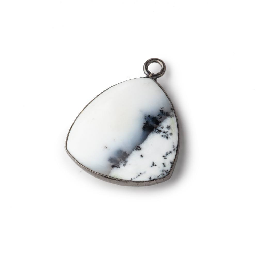 20mm Black Gold Bezel Dendritic Opal Plain Triangle Pendant 1 piece - Beadsofcambay.com