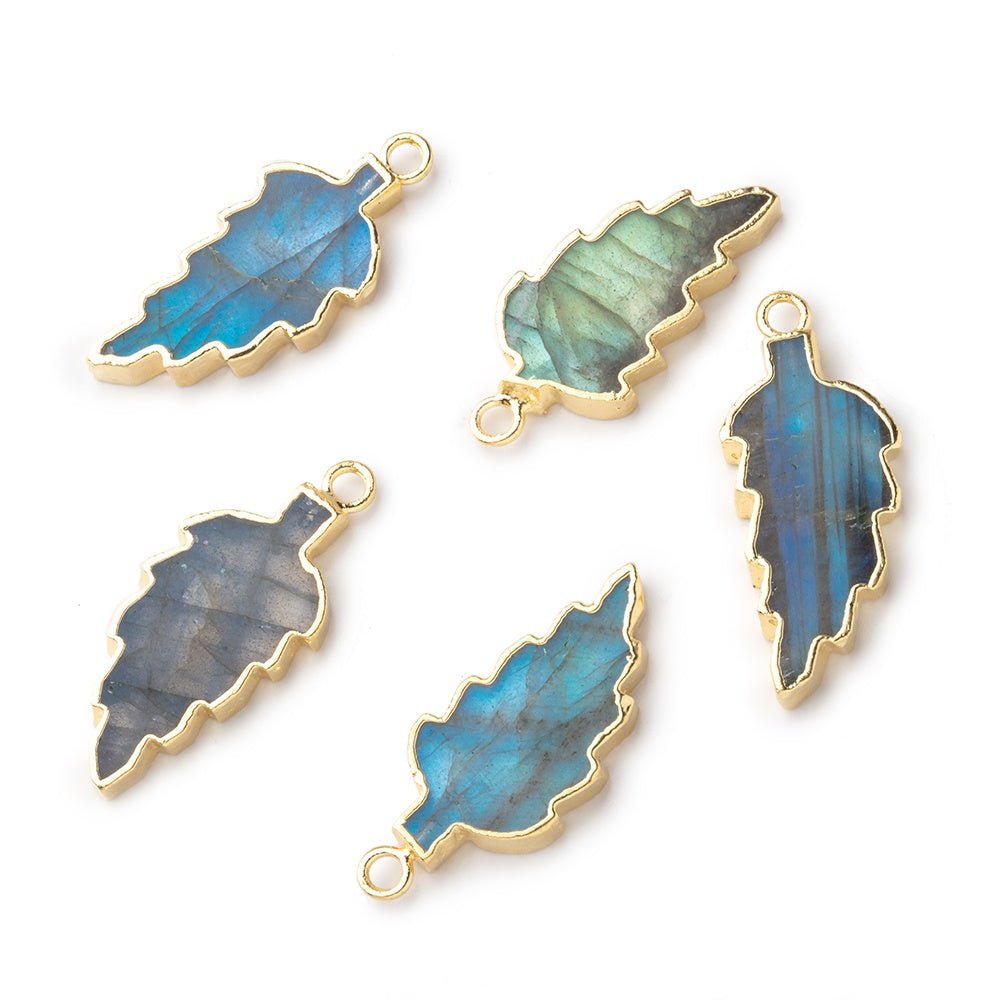 20x11mm Gold Leafed Labradorite Feather Focal Pendant 1 piece - Beadsofcambay.com