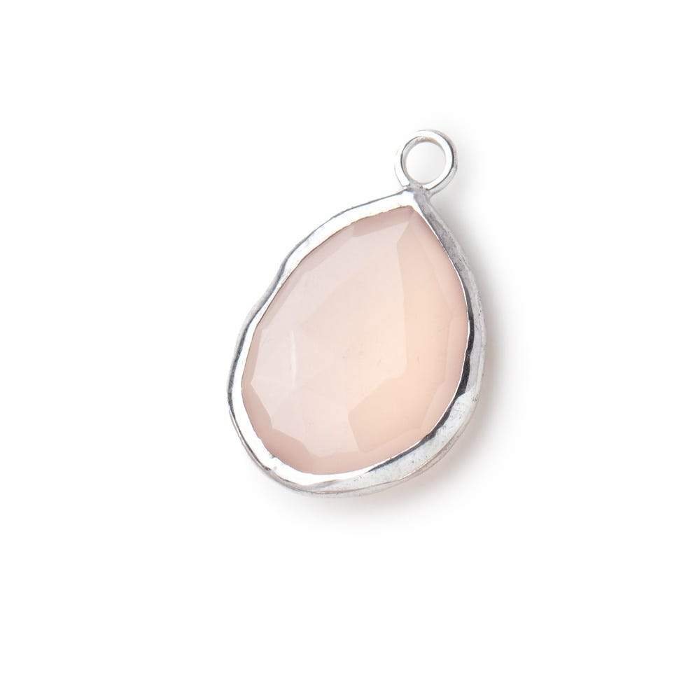 20x13mm Silver Bezeled Pink Chalcedony faceted Pear Focal Pendant 1 piece - Beadsofcambay.com