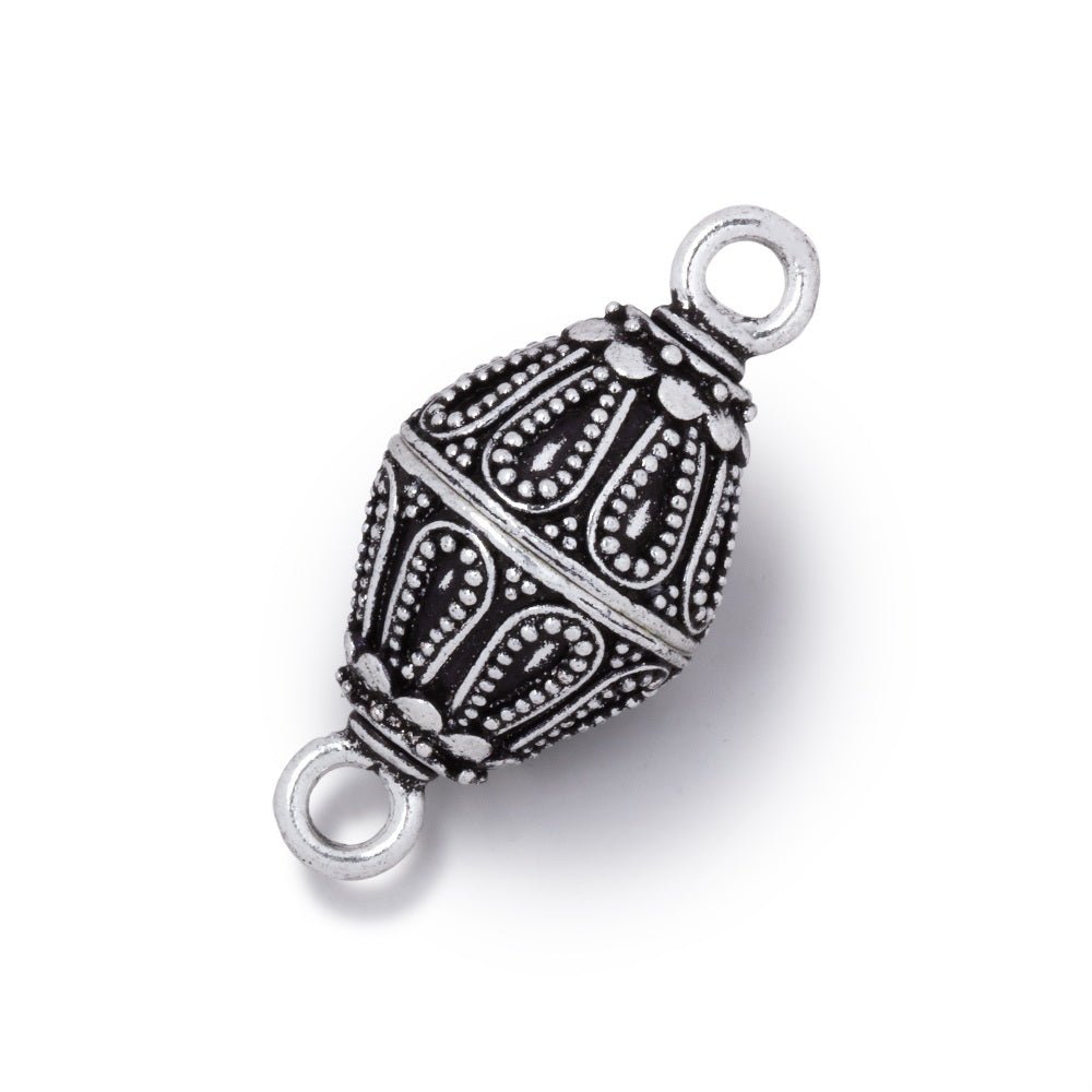 20x14.5mm Antiqued Silver plated Miligrain Bicone Magnetic Clasp 1 piece - Beadsofcambay.com