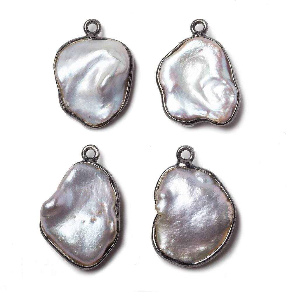 20x14mm Black Gold Bezeled Rose' White Keshi Pearl Pendant 1 piece - Beadsofcambay.com