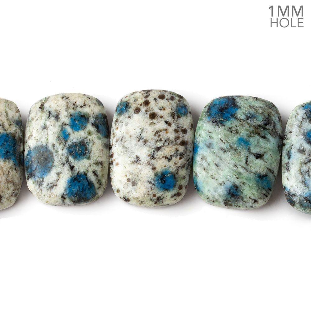 20x14mm K2 Azurite Granite "K2 Jasper" side drilled plain cushion 7.5 inch 14 beads 1mm hole - Beadsofcambay.com