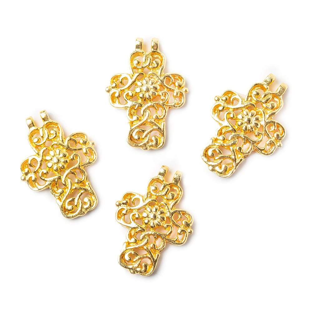 20x15mm 22kt Gold plated Filigree Cross Charm Set of 4 - Beadsofcambay.com