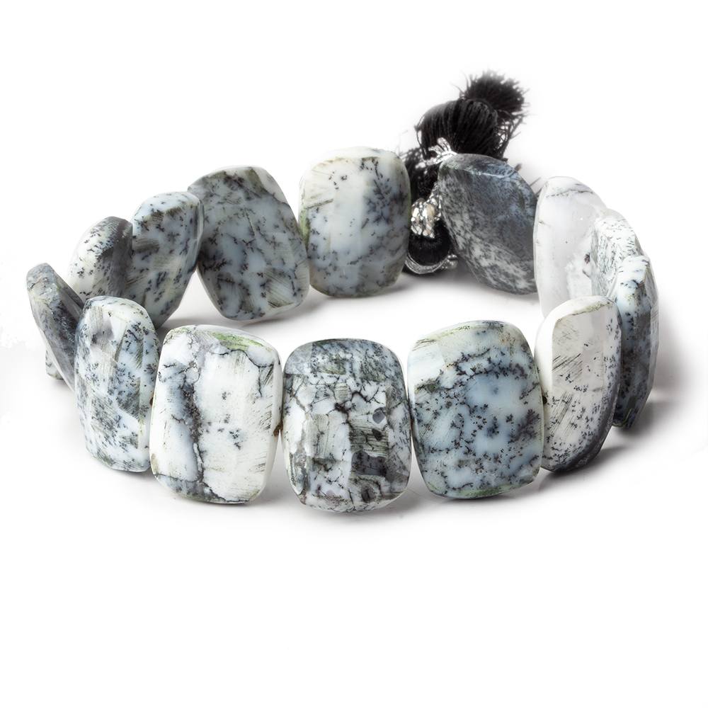 20x15mm Dendritic Opal side drilled faceted cushions 7.5 inch 13 beads AAA - Beadsofcambay.com