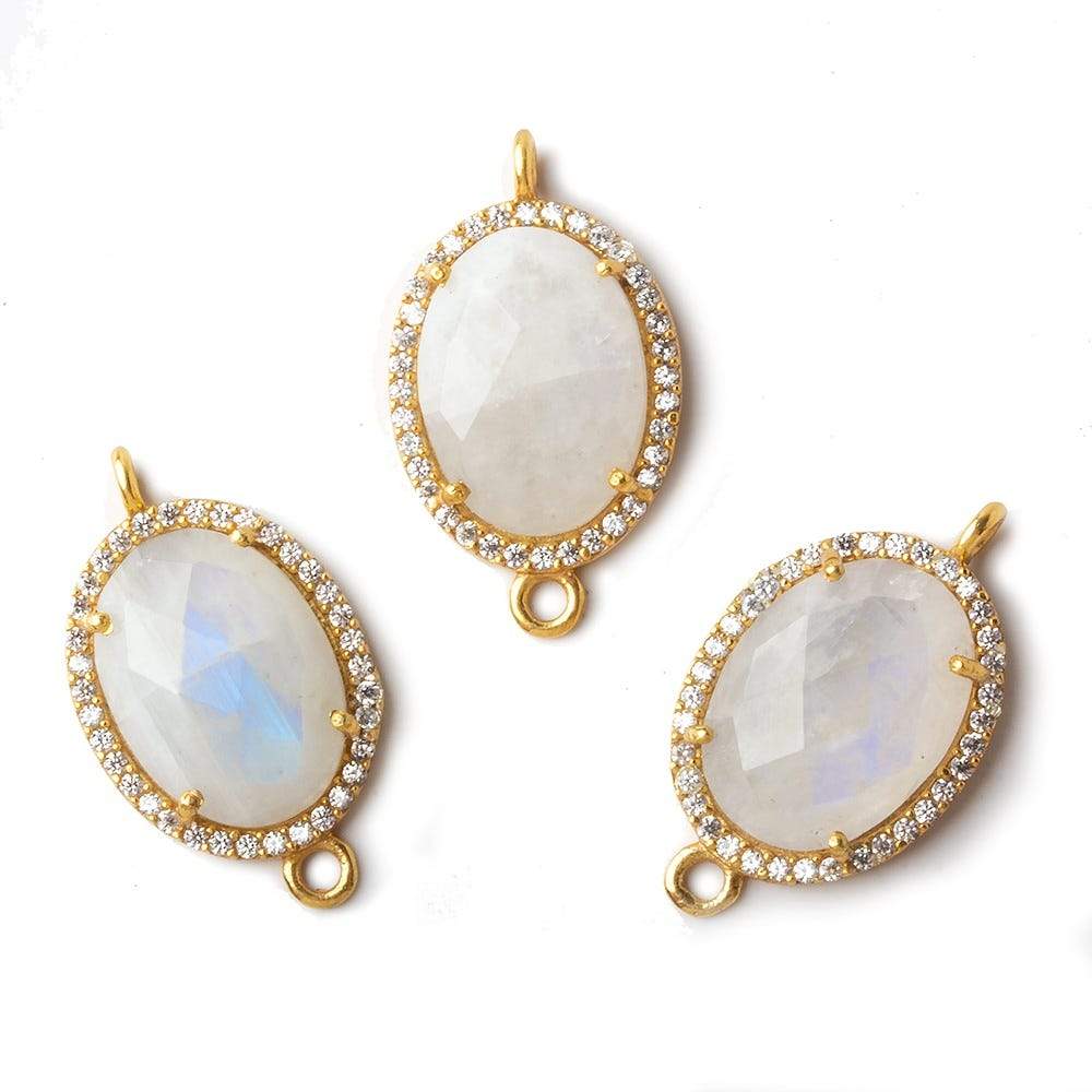 20x15mm Vermeil CZ Bezel Rainbow Moonstone Oval Connector 1 piece - Beadsofcambay.com