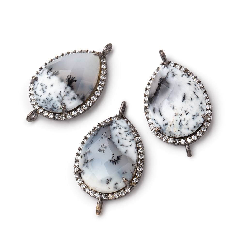 20x16mm Black Gold CZ Bezel Dendritic Opal Connector 1 Focal Bead - Beadsofcambay.com