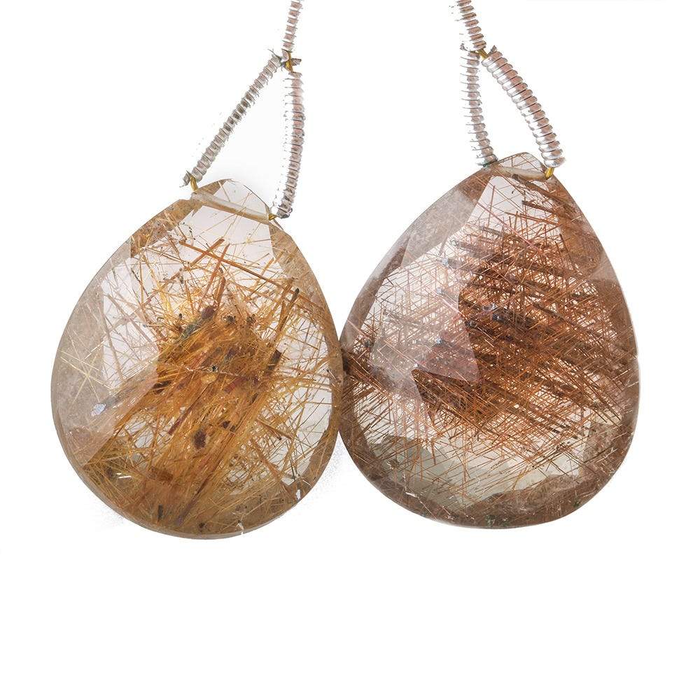 20x16mm Rutilated Quartz Faceted Pear Focal Bead 2 pieces - Beadsofcambay.com