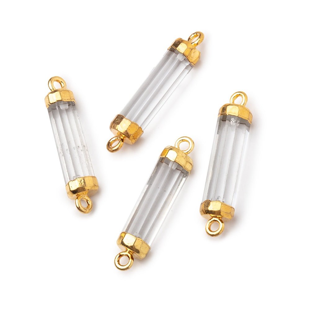 20x5mm Gold Leafed Crystal Quartz Tube Focal Connector 1 piece - Beadsofcambay.com