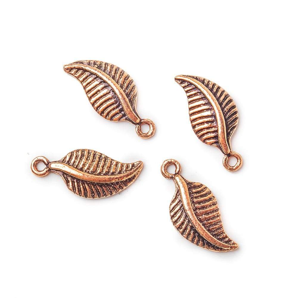 20x9mm Copper Leaf Charm with Carved Veining Set of 4 - Beadsofcambay.com