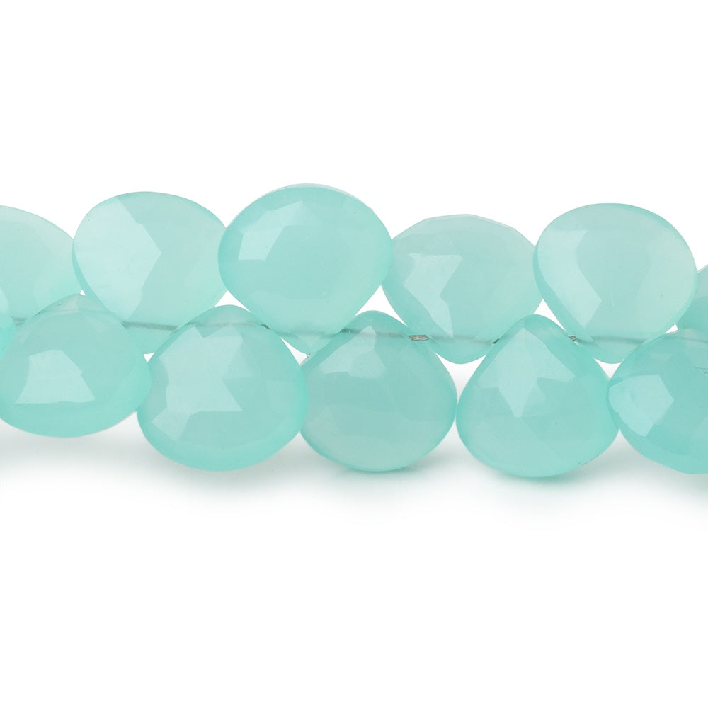 10-11mm Sea Blue Chalcedony faceted hearts 8 inch 35 beads AA - BeadsofCambay.com