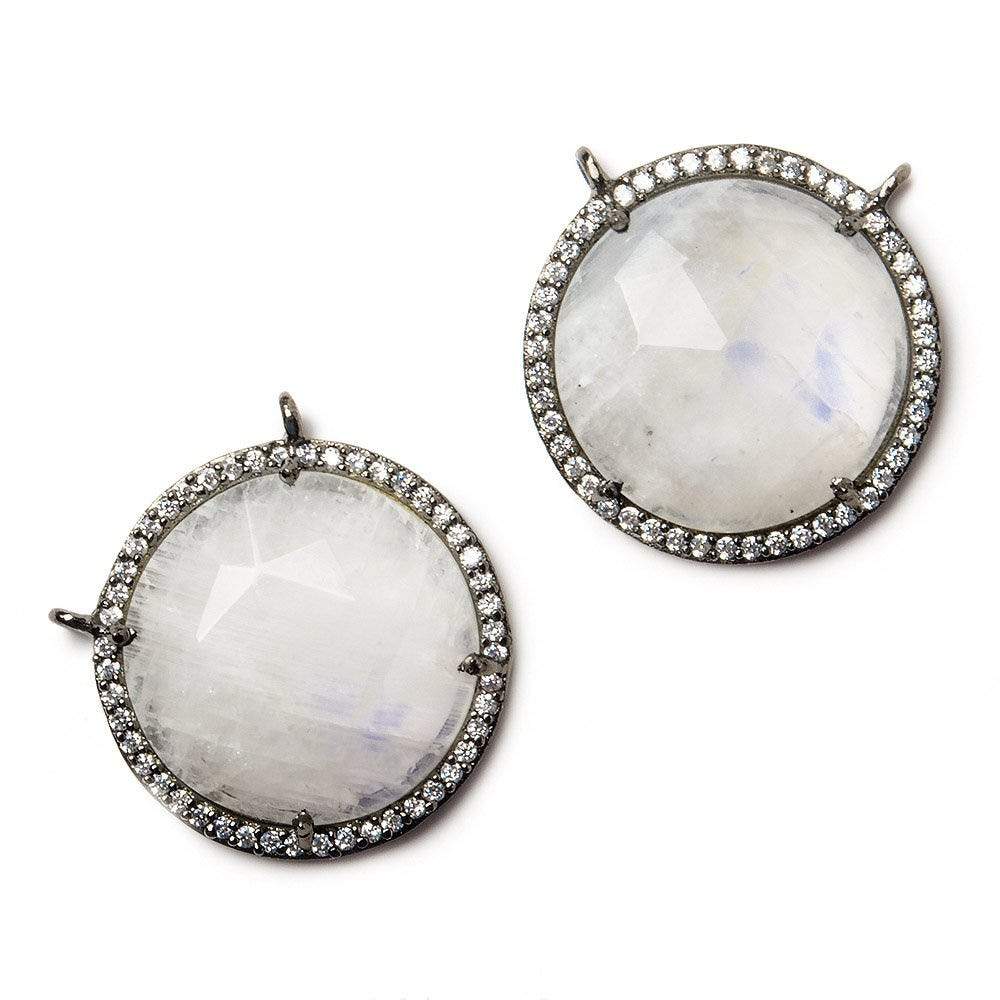21mm Black Gold Bezel White CZ and Rainbow Moonstone Coin Top Ring Connector 1 focal bead - Beadsofcambay.com