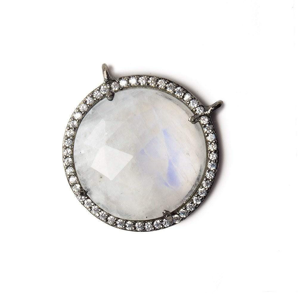 21mm Black Gold Bezel White CZ and Rainbow Moonstone Coin Top Ring Connector 1 focal bead - Beadsofcambay.com