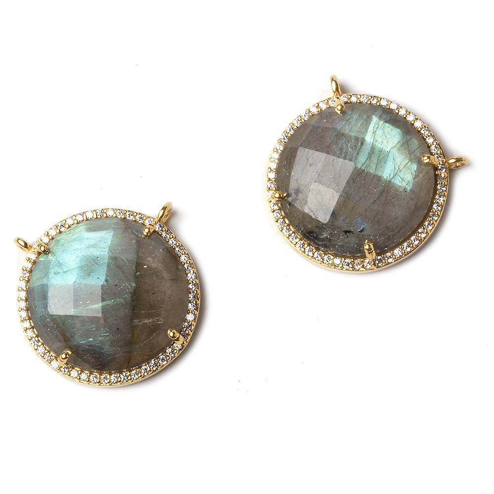 21mm Gold Bezel CZ and Labradorite Coin Top Ring Connector 1 focal bead - Beadsofcambay.com