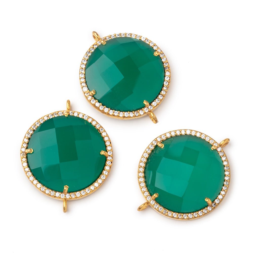 21mm Vermeil CZ Bezel Green Onyx Coin Connector 1 Focal Bead - Beadsofcambay.com