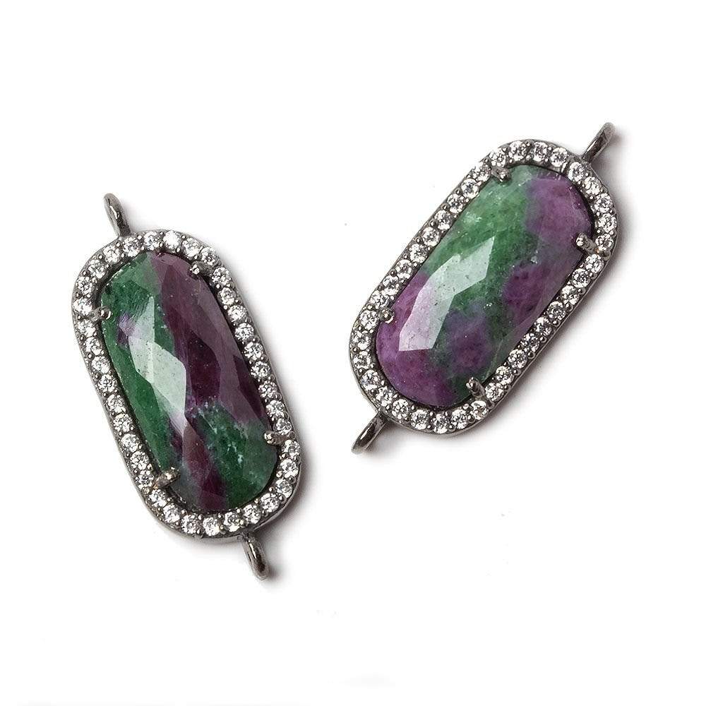 21x10.5mm Black Gold Bezeled CZ & Ruby in Zoisite Oval Connector 1 pc - Beadsofcambay.com