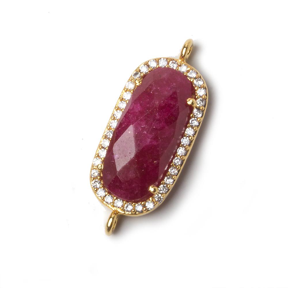 21x10.5mm Gold Bezeled CZ & Ruby Oval Connector 1 pc - Beadsofcambay.com
