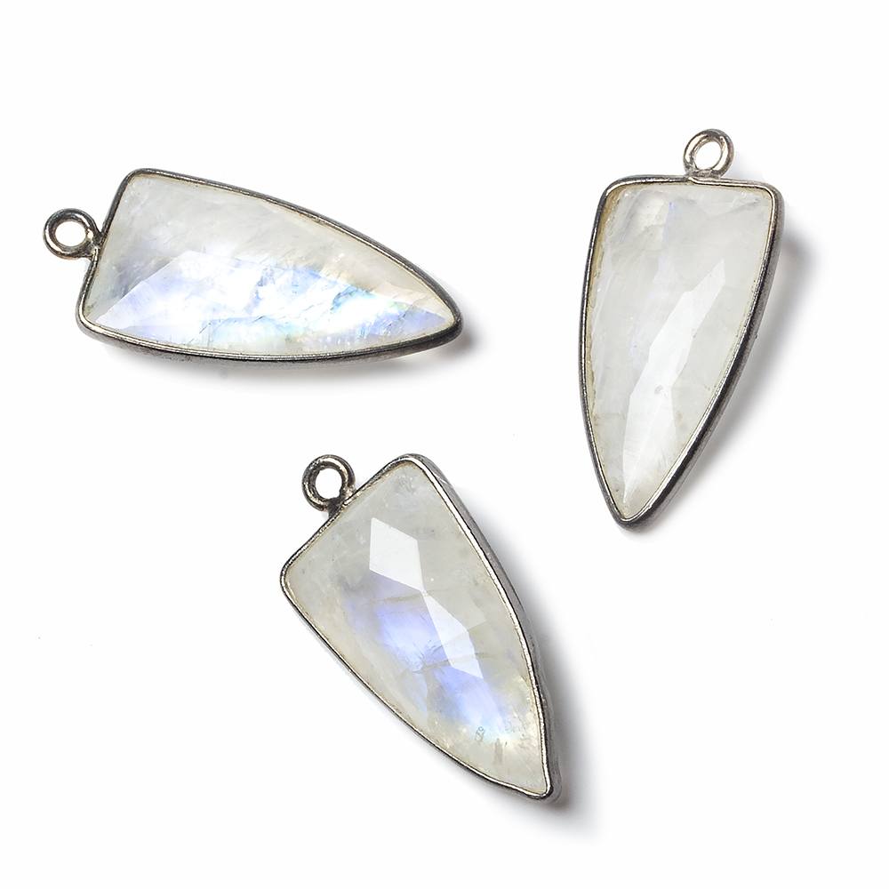 21x11mm Black Gold Bezel Rainbow Moonstone faceted point 1 focal bead - Beadsofcambay.com