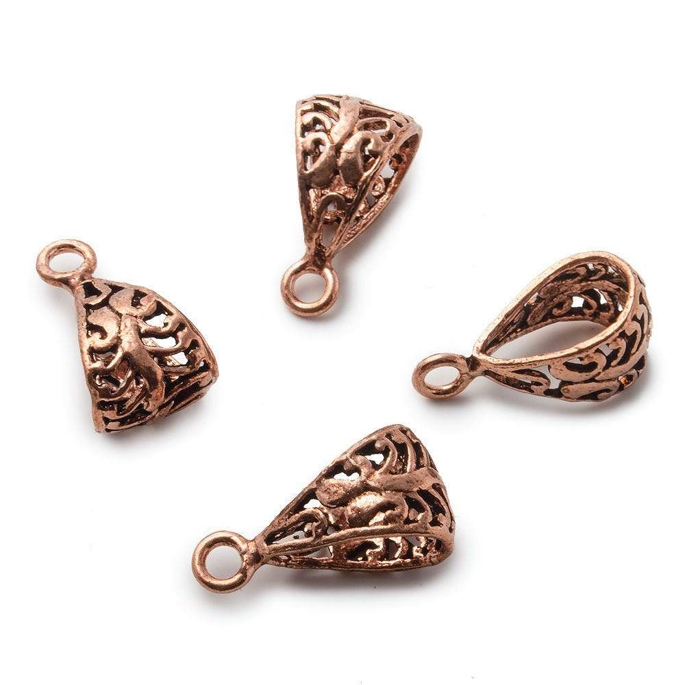 21x11mm Copper Bail with Vine Pattern Set of 4 - Beadsofcambay.com
