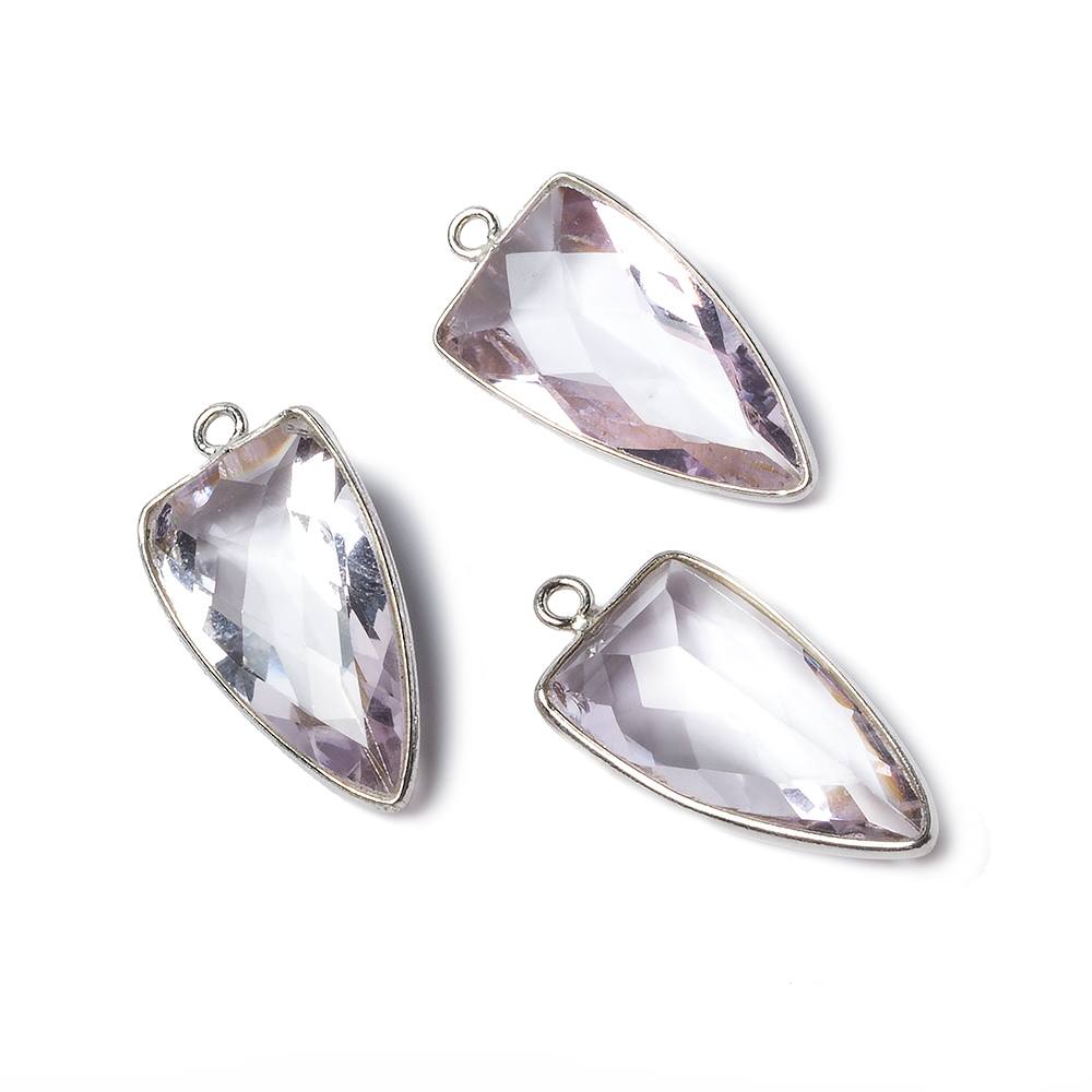 21x11mm Silver Bezel Pink Amethyst faceted point 1 focal bead - Beadsofcambay.com