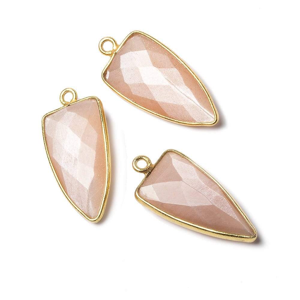 21x11mm Vermeil Bezel Angel Skin Peach Moonstone faceted point 1 focal bead - Beadsofcambay.com