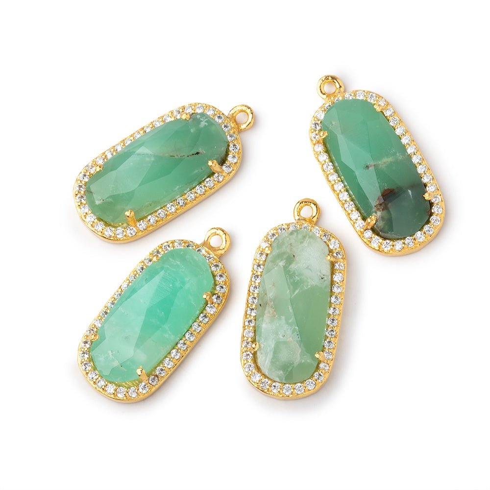 21x11mm Vermeil CZ Bezel Chrysoprase Oval Pendant 1 Focal Bead - Beadsofcambay.com