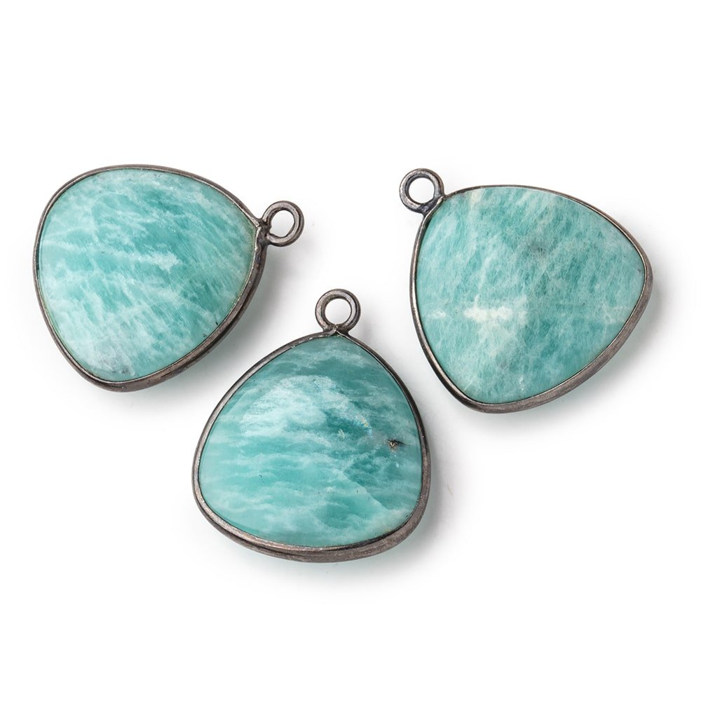 21x21mm Black Gold .925 Bezel Amazonite Plain Triangle Pendant 1 Focal Bead - Beadsofcambay.com