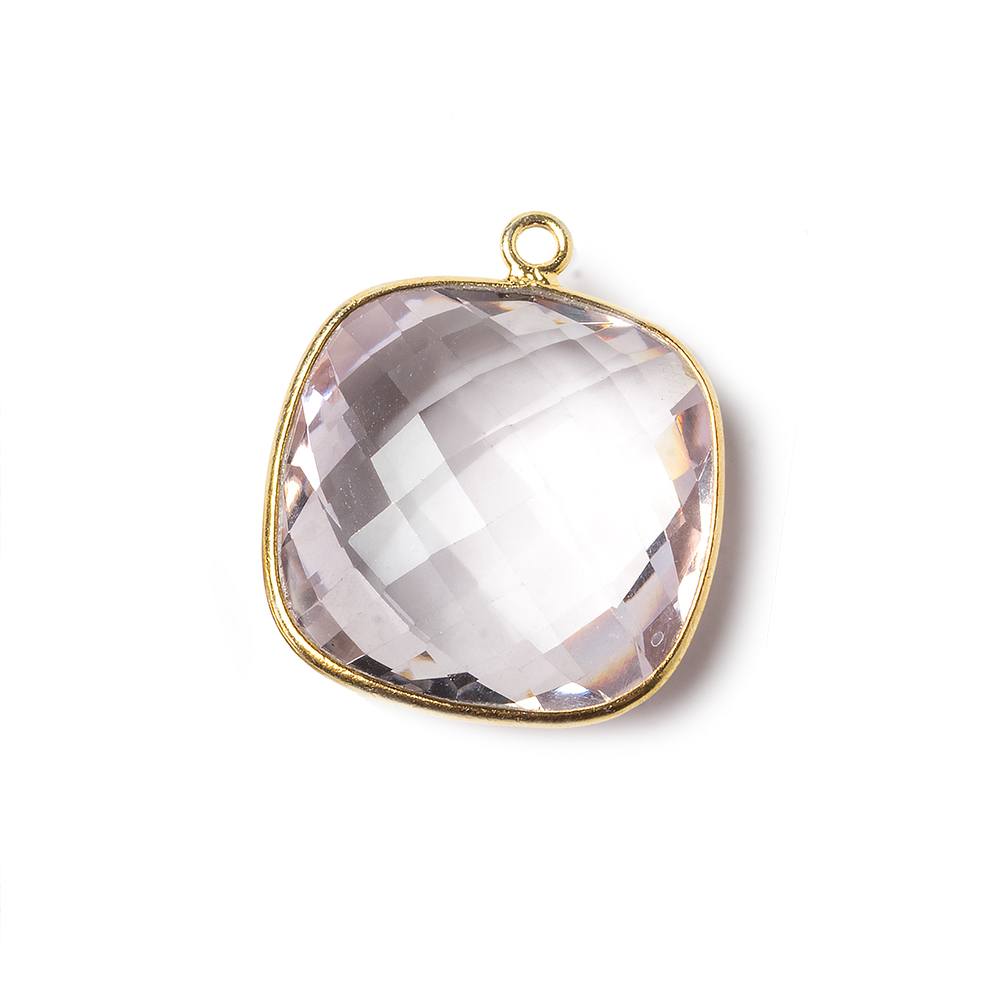 21x21mm Vermeil Bezel Pink Amethyst faceted pillow Pendant 1 piece - Beadsofcambay.com