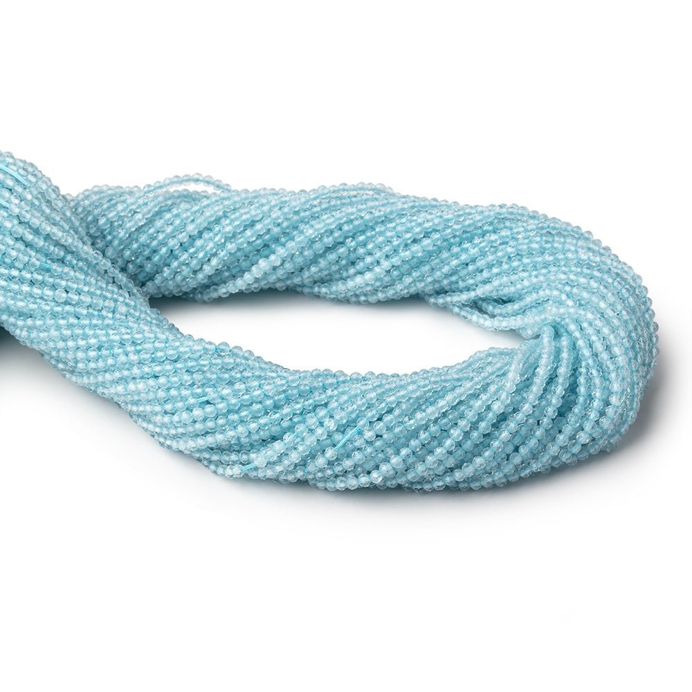 2.2mm Aquamarine Micro Faceted Round Beads 12.5 inch 150 pieces - Beadsofcambay.com